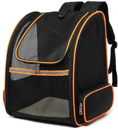 PJDDP Orange,Katzenrucksack Hunderucksack, Tragbare Und Faltbar Katzenrucksack Mit Netzfenster, Haustier Rucksack Zum Wandern, Campen, Reisen