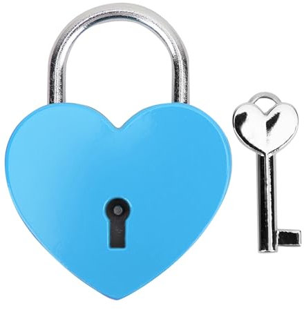 Lucchetto a Forma di Cuore, Serrature in Metallo Mini Serratura con Chiave per Bagagli, Borsetta, Diario, Libro, Portagioie, Lucchetto a Cuore, Quaderno, Serrature a Cuore, (BLUE)