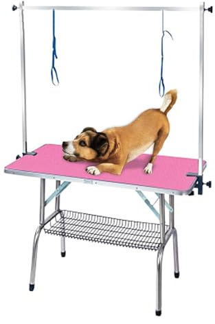 Hundefriseur Tisch Klappbar Stehtisch Klappbar mit Antis Rutsch Funktion Beine aus Rostfreiem Stahl Trimmtisch für Hunde Klappbar Tragfähigkeit 150kg(Pinkss)
