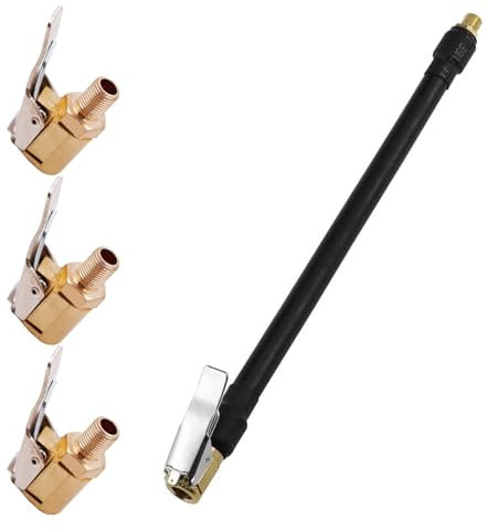 Oiieco Tyre Inflator Hose Set, 20cm Valve Extension with 3 Valve Adaptors, High Pressure Air Pump Hose with Locking Air Chuck for Car, Bicycle, Motorcycle, Truck and Van