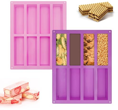 AIBAOBAO Müsliriegel Backform, 2 Stück Riegel Silikon, Silikonform 8 Mulden Antihaft, Rechteck Silikonform, Riegelform Silikon, Energieriegel Silikonform für Proteinriegel Muffins Kuchen