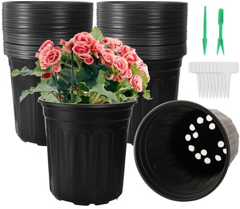 Belinlen 50 Pack 17cm Plastic Seedling Plants Nursery Pots with 50 Pcs Tags