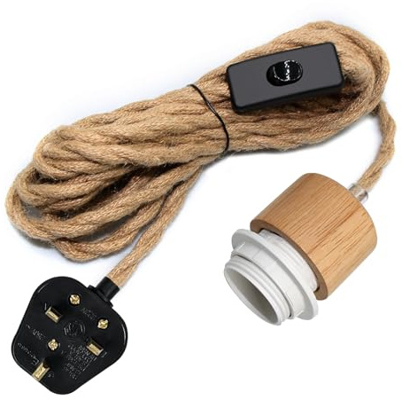 WPQIUZS Hemp Rope Plug in Pendant Lighting Cord, E26/E27 Lamp Holder with Switch, Plug in Ceiling Light, Industrial Hanging Rope Light Fitting, Suitable for DIY Wall Lamps, Floor Lamps