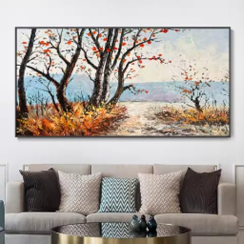 Orangenbaum-Leinwandmalerei, Herbstlandschaft, Poster und Drucke, Wandkunst, Bild, Wohnzimmer, Heimdekoration, 50 x 100 cm, rahmenlos
