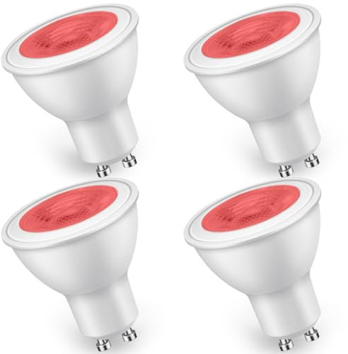 Paquete de 4 bombillas LED GU10 rojas de 5 W, equivalentes a bombillas halógenas de 50 W, 500 lm, no regulables, ángulo de haz de 38°, focos de color rojo, iluminación para paisajes, bares, ambientes,