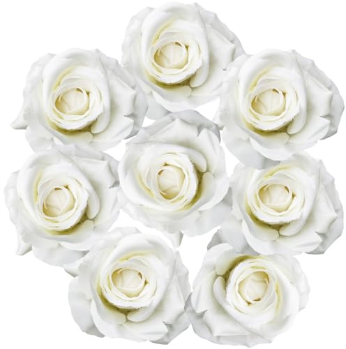 astylishome Weiße Seidenrosen, künstliche Blumen, 8 Stück, künstliche Pflanzen, realistisch, für Hochzeit, Zuhause, Party, Arrangement 5902