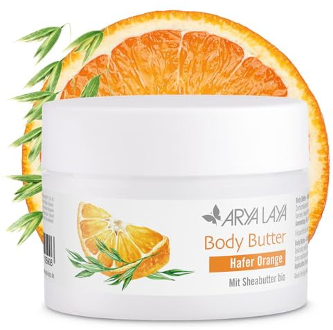 ARYA LAYA Body smör havre orange, 200 ml – rikt kroppssmör med sheasmör organisk, även lämplig för torr hud, diskret doft av flingor med fin apelsinton, vegansk