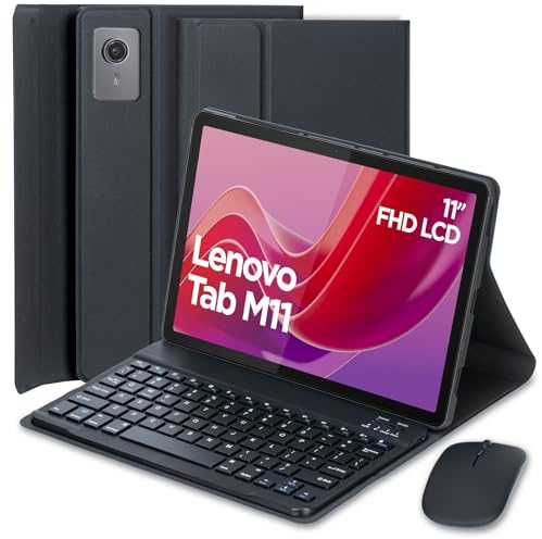 EHLCYS Custodia Con Tastiera Per Lenovo Tab M11 11 Pollici 2024 Modello (TB330FU/TB330XU) Con Mouse, QWERTY Tastiera Bluetooth Staccabile, Custodia Ultrasottile Con Staffa Bipartita Multi-Angolo,Nero