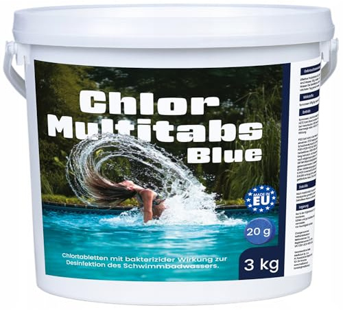 Chlor Multitabs 11 in 1 – 20g langsam lösliche Tabletten für Pool & Whirlpool – 3kg Vorratsdose – Multifunktionstabletten zur Wasserpflege, Desinfektion, Algenverhütung, pH-Stabilisierung & mehr
