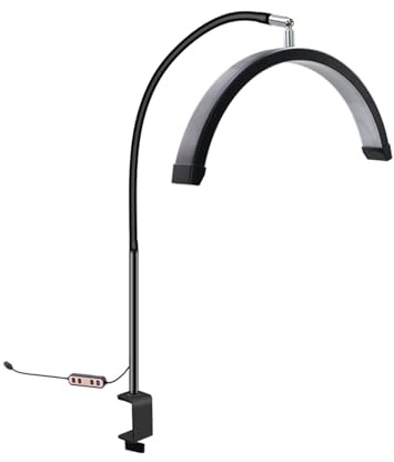 Andoer Lampada di bellezza a LED a mezzaluna da 16 pollici con morsetto da scrivania, luce di riempimento per unghie/ciglia da 20 W, tubo (nero)