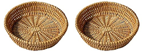 Owaefuqoir 2X Hand-Woven Basket, Wicker Basket, Food Serving Basket for Bread, Fruit, Vegetable Storage, Gift Basket 25 x 8cm