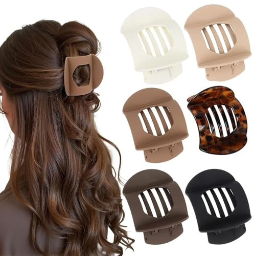 TOEECY Lot de 6 Pince Cheveux Femmes Grande Antidérapantes Pinces Plate Cheveux Barrette Epais Grosse Pinces Hair Claw Clips Élégant Accessoires Cheveux pour Filles