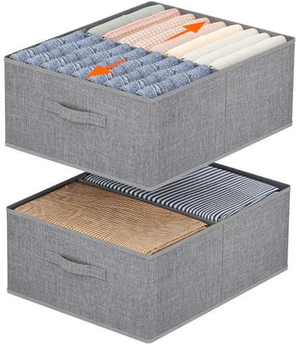 Lifewit 2 Stück Schrank Organizer Kleiderschrank mit Griff, 50 x 40 x 20 cm | Faltbarer Kleider Aufbewahrungsboxen mit EntfernbareTrennwand, Stoff Ordnungsboxen für Kleidung, Hosen, Socken