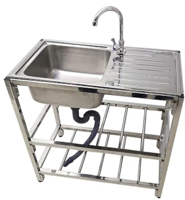 Lavello Cucin in Acciaio Inox Lavello in Acciaio Inox Autoportante Esterno a Libera Installazione con Rubinetto e Banco da Lavoro per Cucine Esterne Garage Lavanderie(78.1x43x76cm)