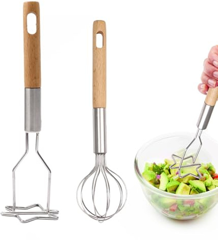 Schiacciapatate – Frusta a mano | Strumento da cucina in acciaio | Schiacciapatate versatile per patate, frutta, e sbattere uova