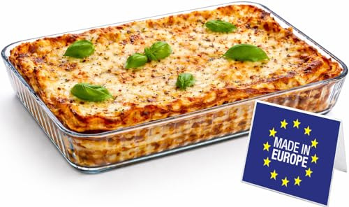 Rechteckige Auflaufform aus Glas, 40 x 27 cm, h: 5 cm, 3800ml | Premium, Hitzebeständiges Borosilikatglas, h: 5 cm, Für Backofen, Gefrierfach, Mikrowelle