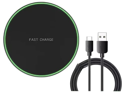 Cargador inalámbrico de inducción rápida de 30 W con cable USB-C, almohadilla de carga rápida con LED,