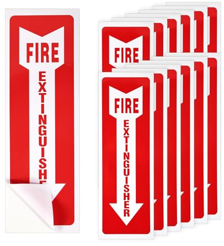 12pzs Señales Extintor, 10,2x30,4cm Pegatinas Extintor Autoadhesivas Impermeables Alta Visibilidad Reflectantes con Flecha hacia Abajo para Interior Exterior Negocio y Oficina