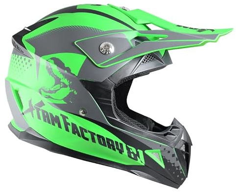 Casque Enfant Moto et Quad - Vert - Taille 47 à 54 cm (4 à 12 Ans) - Casque Enfant homologué CE (ECE/22-06), Protection Sécurisée et Confortable pour Enfants - Casque intégral (S 47-48cm)