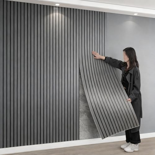 Panneau Mural Decoratif, Papier Peint Isolant Thermique pour Murs, Revetement Mural Adhesif PVC pour Chambre, Salon, Mur avec Fond TV, Masquer Les Imperfections(Gris,60 x 300 CM)