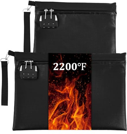 JUNFEIFLUX 2 Stück Feuerfeste Dokumententasche, 35*25CM*25*9CM Feuerfeste Tasche, Feuerfeste Geldtasche mit Schloss, 2200°F 9-lagig Wärmedämmung Feuerschutztasche für Fotos, Bargeld, Pässe, Schmuck