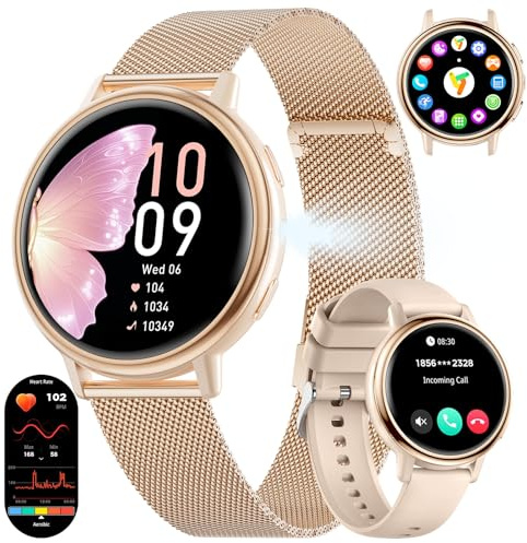 SUNKTA Smart Watch for Women Bluetooth Phone Calls Rose Gold Elegant Female Smartwatch for Android iOS 1.26 HD Fitness Tracker,Health Monitor,Menstrual Cycle,100+ Sport Mode,LED Flashlight,Calories