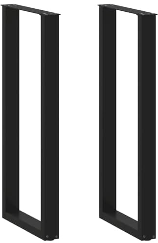 LoogCape Barbord ben, U-form, 2 st. Svart av pulverlackerat stål, 50 x (110–111) cm, justerbar höjd med golvskydd för ståbord, soffbord och gör-det-själv-möbler