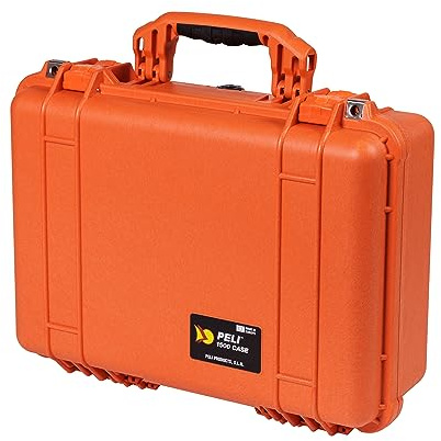 PELI 1500 Maleta estanca para transportar instrumentos, equipos fotográficos y electrónicos, IP67 estanca, 19L de capacidad, fabricada en Alemania, con espuma personalizable, color naranja