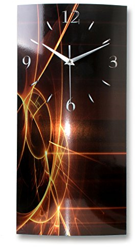 Kreative Feder „Abstrakt“ - Designer-Wanduhr aus gebürstetem Aluminium in Zwei Größen mit leisem Uhrwerk (Abstrakt schwarz-rot, Funkuhr 50x25cm)