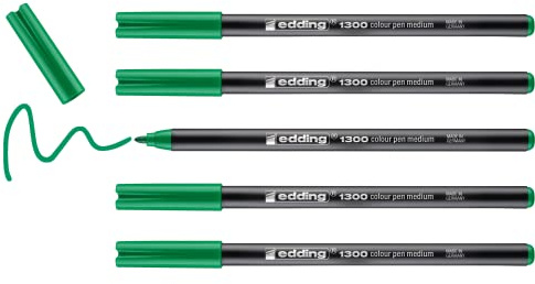 edding 1300 Fasermaler medium - blassgrün - 5 Stifte - Rundspitze 2 mm - Filzstift zum Zeichnen und Schreiben - Filzstift für Schule, Mandala, Bullet Journal