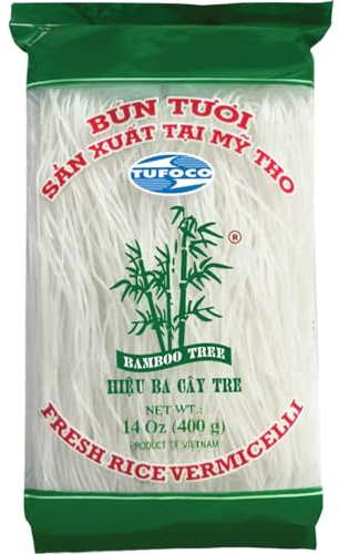 Bamboo Tree Reisnudeln Frisch - Bun Tuoi Rice Noodles, 400 g | Vietnamesische Reis Vermicelli aus 86,5 % reinem Reis - Produkt aus Vietnam, ideal fur Bun-Gerichte