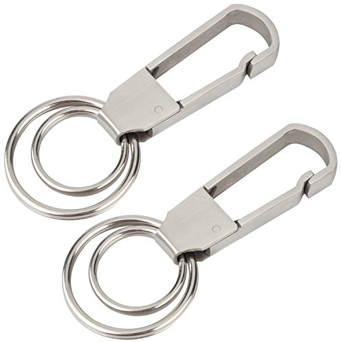 wisdompro 2 Pack Metal Keychain, Stainless Steel Key-Clips with 2 Keyrings | Metal Belt Key Holder, with Belt Hook, Rust-resistant, for Keys, Pants, Jeans, Trousers