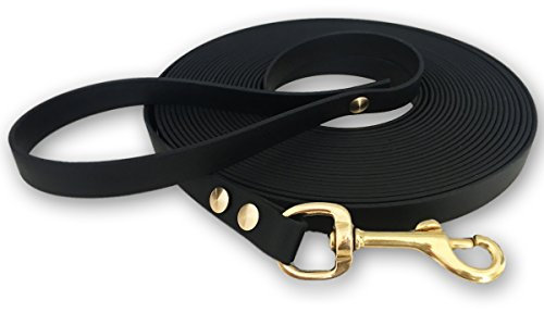 Schleppleine 9mm aus Beta BioThane® 20 Meter lang in Schwarz mit Handschlaufe und Messingkarabiner