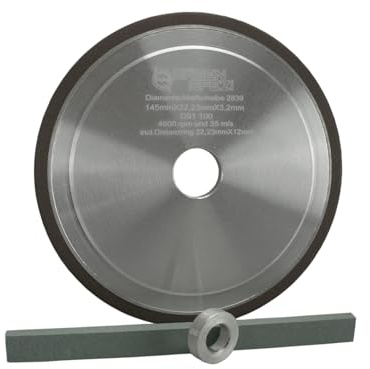 SÄGENSPEZI Profi Diamant-Schleifscheibe für Hartmetall Duro Sägekette 145mm x 22,3mm x 3,2mm inklusive Abziehstein und Adapter für 12 mm Aufnahme Verschiedene Stärken verfügbar!