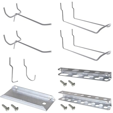 Simon Rack Surtido de Ganchos de Tablero, Accesorios Panel Perforado, 3 Piezas, 6 Ganchos, Acero Galvanizado