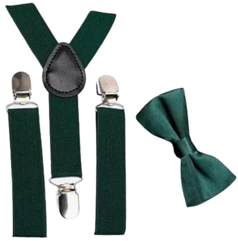 L&L® 2 Pcs Kid Children Boy Braces + Bow tie Set Suspender Wedding UK (7-12 years old, Dark green)