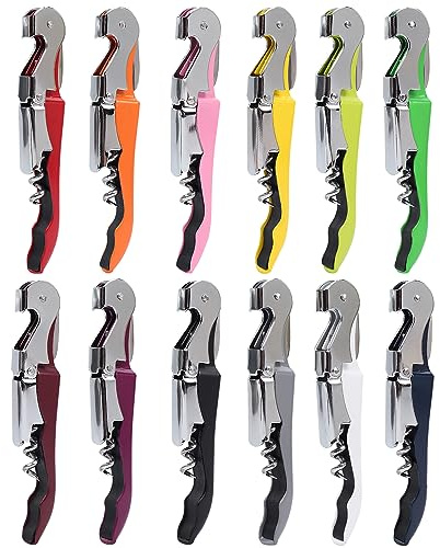 RECUTMS 12 Packs Corkscrew Wine Opener Stainless Steel Fold Beer or Bottle Opener Serrated Foil Cutter,Perfect for Bars,Restaurants,Family,Company Party (12 Color)