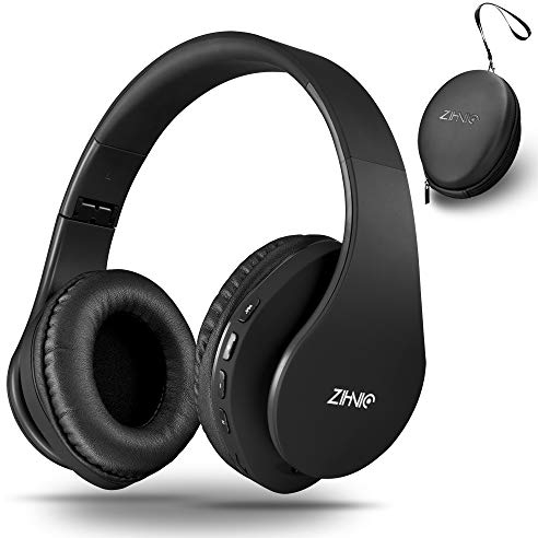 ZIHNIC Bluetooth Headphones Over-Ear, Foldable Wireless and Wired Stereo Headset Micro SD/TF, FM for Cell Phone,PC,Soft Earmuffs &Light Weight for Prolonged Waring(Black)