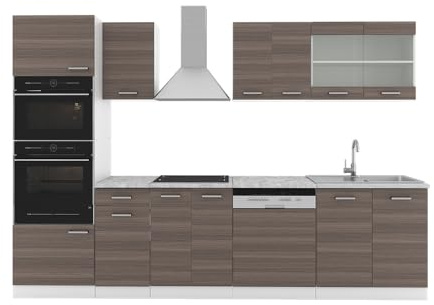 Vicco Küchenzeile R-Line, Edelgrau, 300 cm mit Hochschrank, ohne Arbeitsplatte, mit variabel anordenbaren Modulen und höhenverstellbaren Füßen