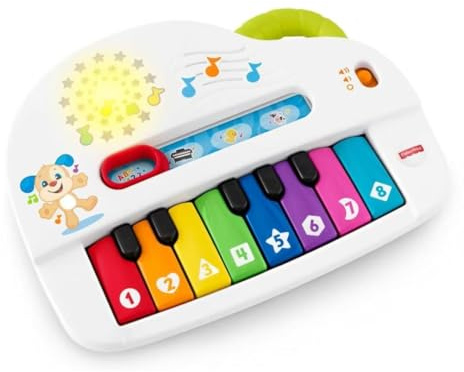 Fisher-Price Babys erstes Keyboard - tragbares Spielzeugklavier mit 4 Spielmöglichkeiten, Liedern, Lichtern und Geräuschen, spielerisches Lernen, Version: Polnisch, GFK02