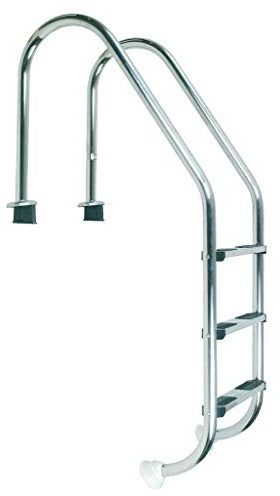 well2wellness® Hochwertige Edelstahl Einstiegsleiter V2A, 43mm Holm weit gebogen, 3 Stufen