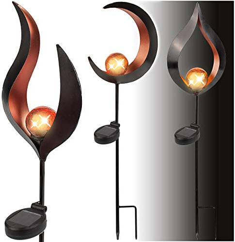 alles-meine.de GmbH Solar - LED Licht - Gartenfackel Flamme - Tropfen - Mond Kupfer/orange - 93 cm - Leuchte - Solarblume - Garten Wetterfest für Innen Außen - handbemaltes..