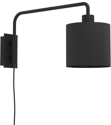 EGLO Wandlampe Staiti 1, 1 flammige Wandleuchte Vintage, Wandleuchte innen aus Stahl und Textil, Wohnzimmerlampe, Flurlampe in Schwarz, E27 Fassung, Lampe mit Schalter