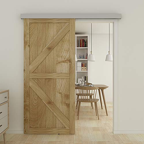 JUBEST 6FT Barn Door Sliding Hardware Track Kit, Aluminium Alloy Box Rail Hardware for Classic Modern Interior Single Wooden Door