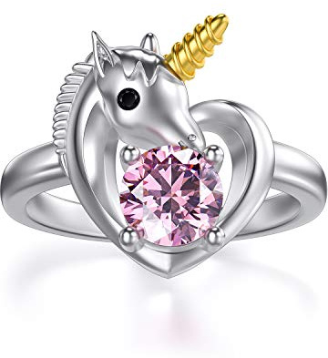 AOBOCO Sterling Silber Niedlichen Einhorn Ring, Einhorn Schmuck Geburtstagsgeschenke für Mädchen Frauen Tochter Sie (6)
