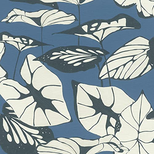Rasch Tapeten 539653 aus der Kollektion Amazing-Vliestapete mit Lotus-Blättern in Anthrazit auf dunkelblauem Hintergrund mit Leichter Struktur – 10,05m x 53cm (L x B) Tapete, Blau