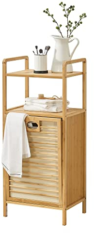 Mobile Portabiancheria in bambù (LxPxA) 40 x 30 x 95 cm con Ripiano Portaoggetti - Incluso Sacco Rimovibile per Bucato