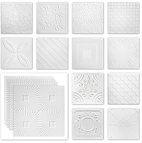 HEXIM Pannelli per soffitto 50x50cm Piastrelle in polistirolo XPS bianco, Rivestimento Suffitti Design Decorativi (NR.09, 2 m²)