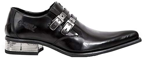 New Rock M-2246-S14 NEWMAN SHOES Black Leather Buckle Steel Heel