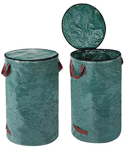 Gartensack Set mit Deckel 2pcs 120L Gartenabfallsack Gartensäcke für Grünabfall Zusammenklappbarer mit Griffen Wiederverwendbar Laubsack Selbstaufstellend aus robustem Polypropylen-Gewebe